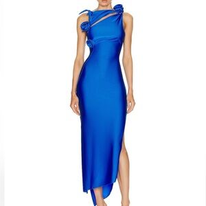 Coperni Blue Asymmetric Roses Dress